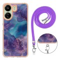 For Xiaomi Redmi 13C 4G Electroplating Marble Dual-side IMD Phone Case with Lanyard(Purple 016)