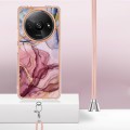 For Xiaomi Redmi A3 Electroplating Marble Dual-side IMD Phone Case with Lanyard(Rose Red 014)