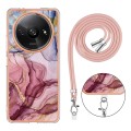 For Xiaomi Redmi A3 Electroplating Marble Dual-side IMD Phone Case with Lanyard(Rose Red 014)