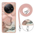 For Xiaomi Redmi A3 Electroplating Marble Dual-side IMD Phone Case with Lanyard(Rose Gold 015)