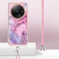 For Xiaomi Redmi A3 Electroplating Marble Dual-side IMD Phone Case with Lanyard(Pink 013)