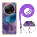 For Xiaomi Redmi A3 Electroplating Marble Dual-side IMD Phone Case with Lanyard(Purple 016)
