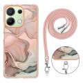 For Xiaomi Redmi Note 13 4G Global Electroplating Marble Dual-side IMD Phone Case with Lanyard(Rose