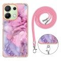 For Xiaomi Redmi Note 13 4G Global Electroplating Marble Dual-side IMD Phone Case with Lanyard(Pink