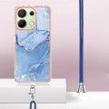 For Xiaomi Redmi Note 13 4G Global Electroplating Marble Dual-side IMD Phone Case with Lanyard(Blue