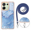 For Xiaomi Redmi Note 13 4G Global Electroplating Marble Dual-side IMD Phone Case with Lanyard(Blue