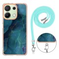 For Xiaomi Redmi Note 13 4G Global Electroplating Marble Dual-side IMD Phone Case with Lanyard(Green