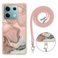 For Xiaomi Redmi Note 13 5G Global Electroplating Marble Dual-side IMD Phone Case with Lanyard(Rose