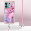 For Xiaomi Redmi Note 13 5G Global Electroplating Marble Dual-side IMD Phone Case with Lanyard(Pink