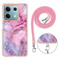 For Xiaomi Redmi Note 13 5G Global Electroplating Marble Dual-side IMD Phone Case with Lanyard(Pink