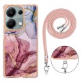 For Xiaomi Redmi Note 13 Pro 4G Global Electroplating Marble Dual-side IMD Phone Case with Lanyard(R