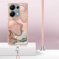 For Xiaomi Poco M6 Pro 4G Electroplating Marble Dual-side IMD Phone Case with Lanyard(Rose Gold 015)