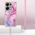 For Xiaomi Poco M6 Pro 4G Electroplating Marble Dual-side IMD Phone Case with Lanyard(Pink 013)