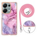 For Xiaomi Poco M6 Pro 4G Electroplating Marble Dual-side IMD Phone Case with Lanyard(Pink 013)