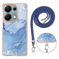 For Xiaomi Poco M6 Pro 4G Electroplating Marble Dual-side IMD Phone Case with Lanyard(Blue 018)