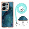 For Xiaomi Poco M6 Pro 4G Electroplating Marble Dual-side IMD Phone Case with Lanyard(Green 017)