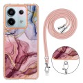 For Xiaomi Redmi Note 13 Pro 5G Global Electroplating Marble Dual-side IMD Phone Case with Lanyard(R