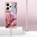 For Xiaomi Redmi Note 13 Pro+ 5G Electroplating Marble Dual-side IMD Phone Case with Lanyard(Rose Re