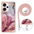 For Xiaomi Redmi Note 13 Pro+ 5G Electroplating Marble Dual-side IMD Phone Case with Lanyard(Rose Re
