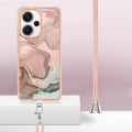 For Xiaomi Redmi Note 13 Pro+ 5G Electroplating Marble Dual-side IMD Phone Case with Lanyard(Rose Go