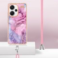 For Xiaomi Redmi Note 13 Pro+ 5G Electroplating Marble Dual-side IMD Phone Case with Lanyard(Pink 01