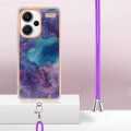For Xiaomi Redmi Note 13 Pro+ 5G Electroplating Marble Dual-side IMD Phone Case with Lanyard(Purple
