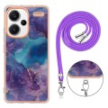 For Xiaomi Redmi Note 13 Pro+ 5G Electroplating Marble Dual-side IMD Phone Case with Lanyard(Purple