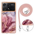 For Xiaomi Poco X6 Pro Electroplating Marble Dual-side IMD Phone Case with Lanyard(Rose Red 014)