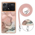 For Xiaomi Poco X6 Pro Electroplating Marble Dual-side IMD Phone Case with Lanyard(Rose Gold 015)