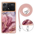 For Xiaomi Redmi K70E Electroplating Marble Dual-side IMD Phone Case with Lanyard(Rose Red 014)