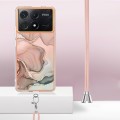 For Xiaomi Redmi K70E Electroplating Marble Dual-side IMD Phone Case with Lanyard(Rose Gold 015)