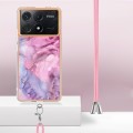 For Xiaomi Redmi K70E Electroplating Marble Dual-side IMD Phone Case with Lanyard(Pink 013)