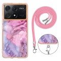 For Xiaomi Redmi K70E Electroplating Marble Dual-side IMD Phone Case with Lanyard(Pink 013)