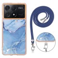 For Xiaomi Redmi K70E Electroplating Marble Dual-side IMD Phone Case with Lanyard(Blue 018)