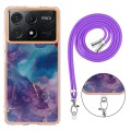 For Xiaomi Redmi K70E Electroplating Marble Dual-side IMD Phone Case with Lanyard(Purple 016)