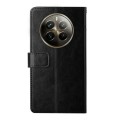 For Realme 12+ Global HT01 Y-shaped Pattern Flip Leather Phone Case(Black)