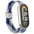 For Xiaomi Mi Band 8 Metal Head + Adjustable Nylon Braided Steel Buckle Watch Band(Blue White)