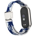 For Xiaomi Mi Band 8 Metal Head + Adjustable Nylon Braided Steel Buckle Watch Band(Blue White)