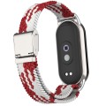 For Xiaomi Mi Band 8 Metal Head + Adjustable Nylon Braided Steel Buckle Watch Band(Red White)