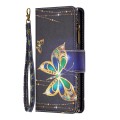For Xiaomi Redmi 13C Colored Drawing Pattern Zipper Leather Phone Case(Gold Butterfly)