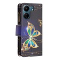 For Xiaomi Redmi 13C Colored Drawing Pattern Zipper Leather Phone Case(Gold Butterfly)