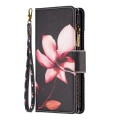For Xiaomi Redmi Note 13 4G Global Colored Drawing Pattern Zipper Leather Phone Case(Lotus)