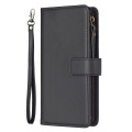 For Xiaomi Poco M6 Pro 4G 9 Card Slots Zipper Wallet Leather Flip Phone Case(Black)