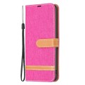 For Xiaomi Redmi 13C Color Block Denim Texture Leather Phone Case(Rose Red)