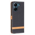 For Xiaomi Redmi 13C Color Block Denim Texture Leather Phone Case(Black)