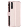 For Samsung Galaxy S21 FE 5G 9 Card Slots Zipper Wallet Leather Flip Phone Case(Rose Gold)