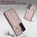 For Samsung Galaxy S22+ 5G Zipper Card Bag Phone Case with Dual Lanyard(Rose Gold)