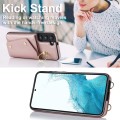 For Samsung Galaxy S22+ 5G Zipper Card Bag Phone Case with Dual Lanyard(Rose Gold)