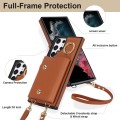 For Samsung Galaxy S22 Ultra 5G Zipper Card Bag Phone Case with Dual Lanyard(Brown)