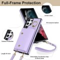 For Samsung Galaxy S22 Ultra 5G Zipper Card Bag Phone Case with Dual Lanyard(Purple)